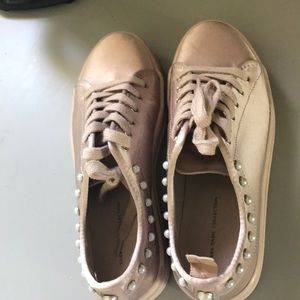 Zara satin sneakers with pearl appliqué
